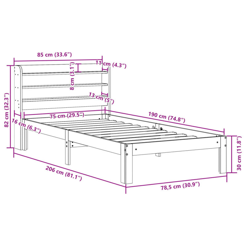 Storage Bed, Small Single (2'6), Wax Brown