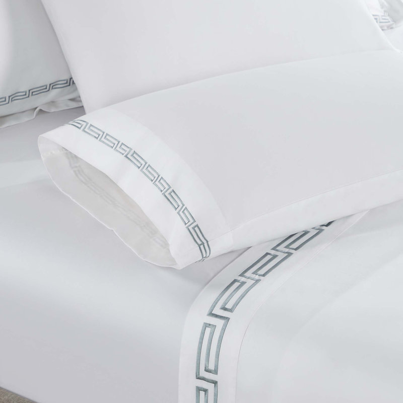 Ensemble de draps Harrison, Ensemble 4 pièces très grand californien, Blanc / argent