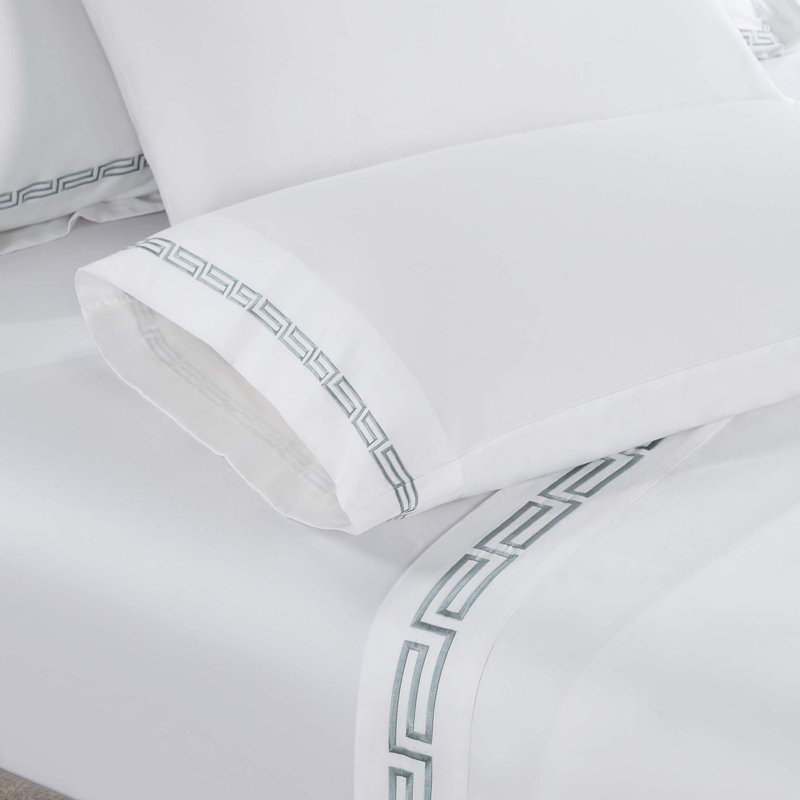 Ensemble de draps Harrison, Ensemble de grand lit 4 pièces, Blanc / argent