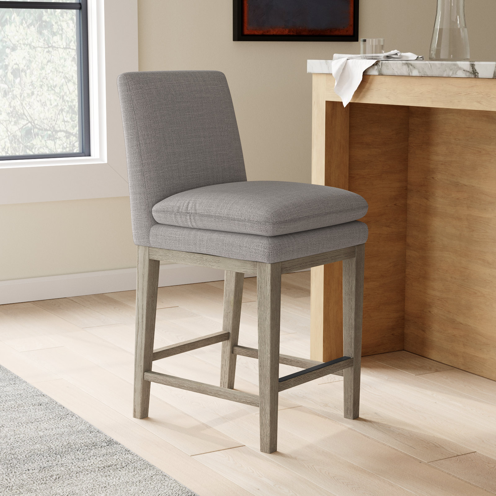 Bethea 26" Bar Stool, Effie Flint Performance Linen