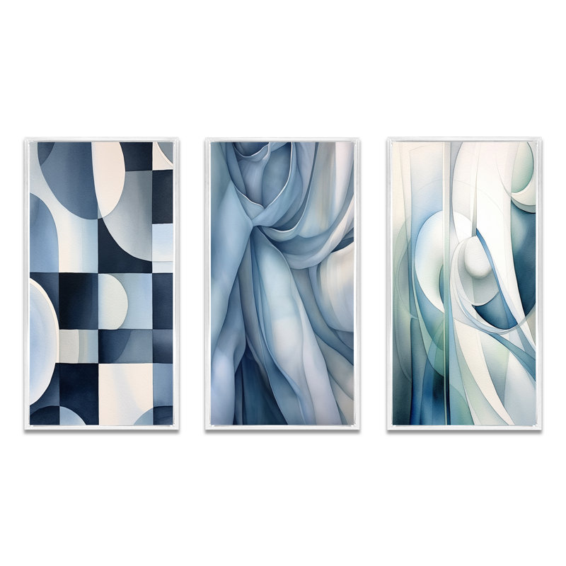 «Essence Of Simplicity», 3 pièces sur toile, Cadre flottant blanc, H 32 po x l 48 po