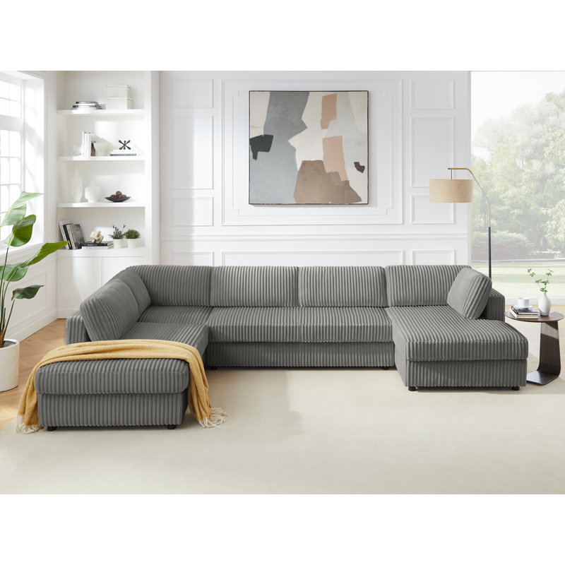 Canapé 133,1 po avec 2 chaises, Velours côtelé gris / polyester