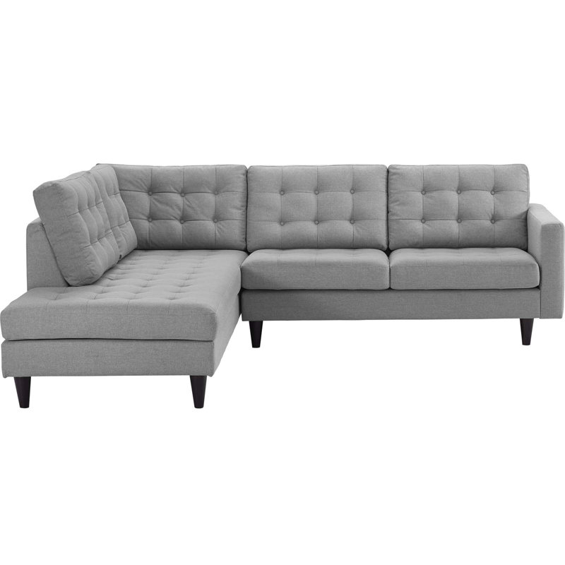 Canapé modulaire en tissu 2 pièces Modway Empress, Velours gris clair, Accoudoir à gauche (vu de face)