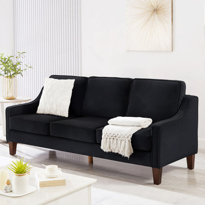 Luxurious Velvet 3-Seat Sofa with Scooped Armrest and Removable Cushions for Home