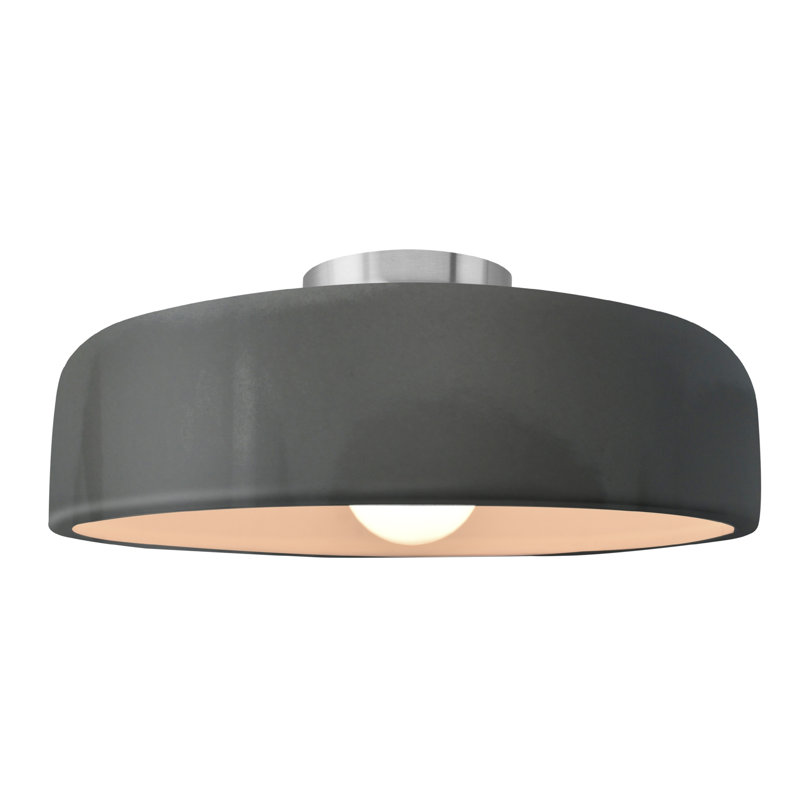 Plafonnier semi-encastré Radiance, Gris brillant, Nickel brossé, H 6,5 po x l 16 po x P 16 po