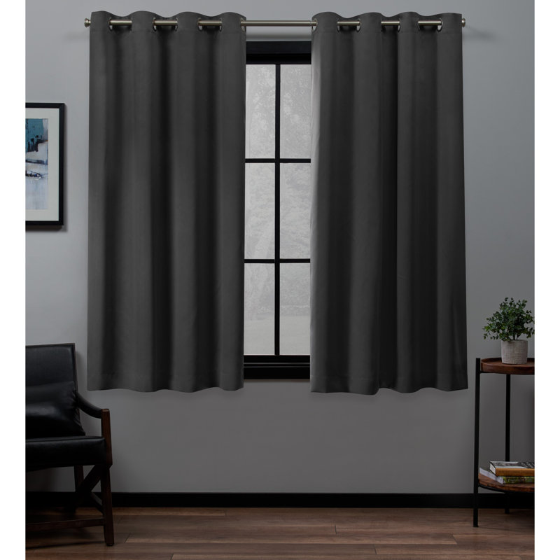 Kennith Sateen Room Darkening Curtain Pair, 52" W x 63" L, Charcoal