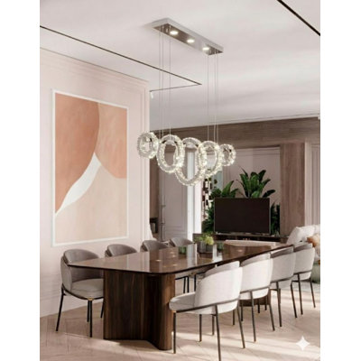 8-Light Chrome LED Chandelier With Clear Crystals