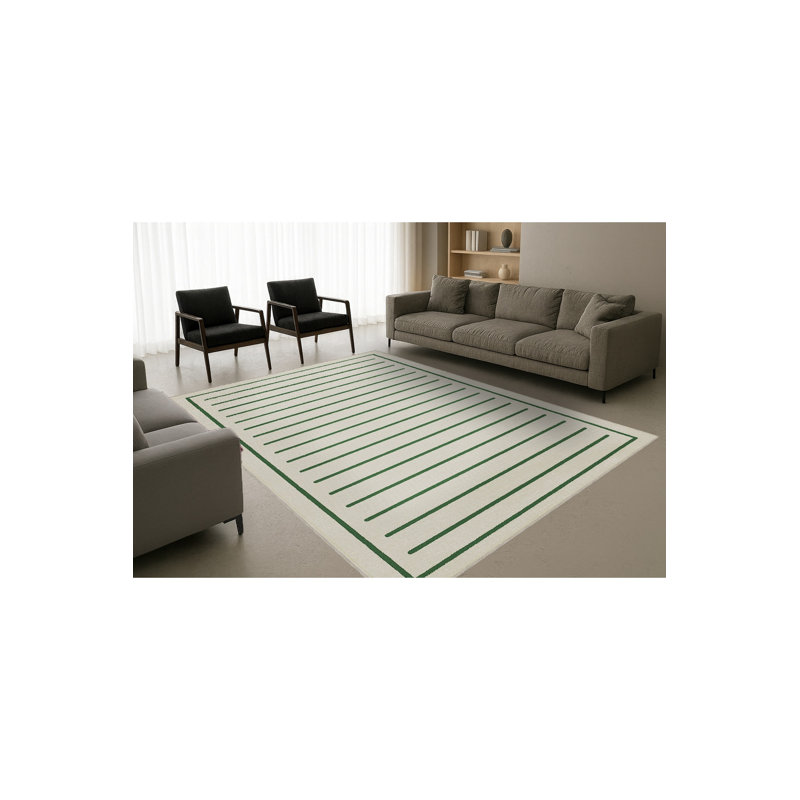 Tapis vert tissé à rayures Mosso, 3'3" x 6'7"