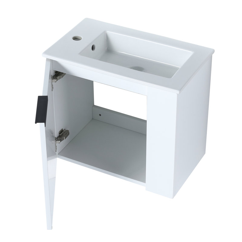 Meuble-lavabo de salle de bain avec lavabo, 22 x 13, fixation murale, porte à fermeture douce, pièce moderne de 22 po à fermeture contemporaine