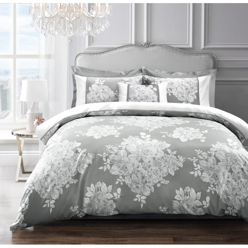 Anadalay Jacquard Duvet Cover Set with Pillowcases, Silver, Jacquard, Single Duvet Cover Set + 1 Pillowcase 