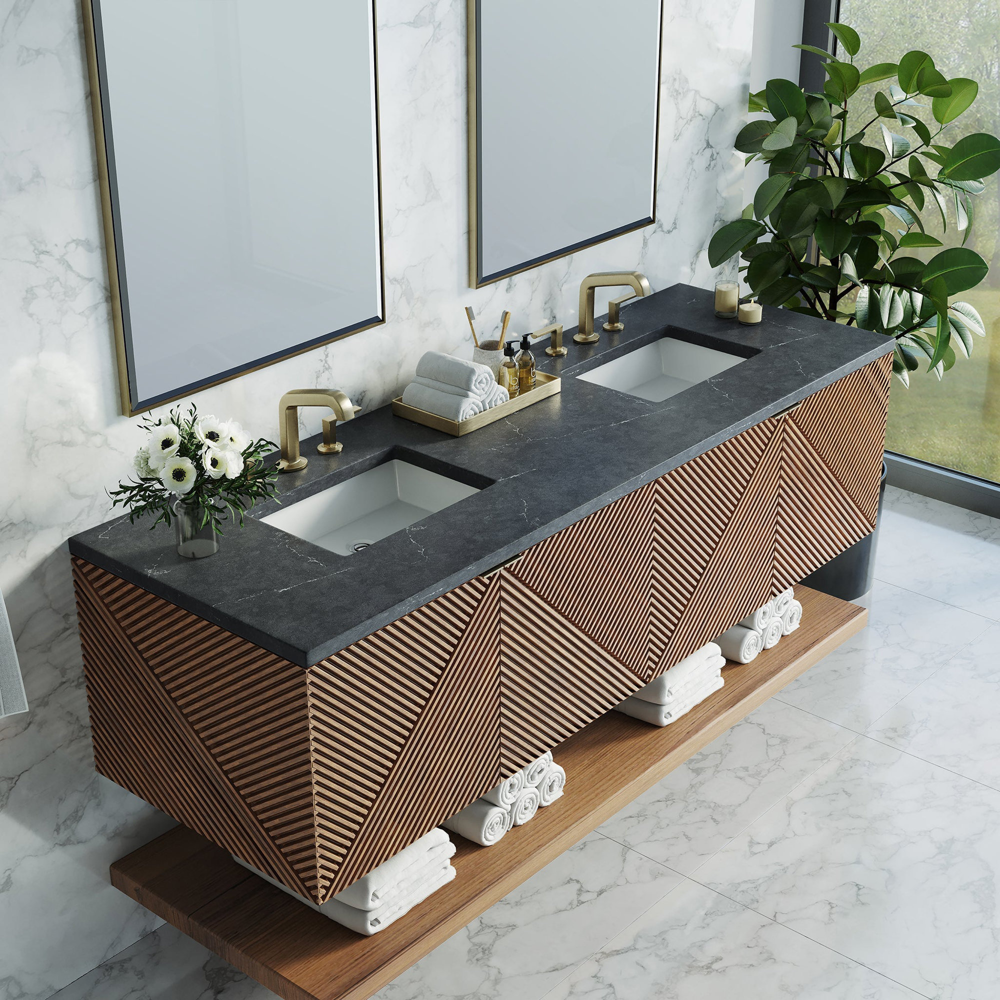 Marcello 72'' Double Bathroom Vanity, 8" Widespread, Charcoal Soapstone