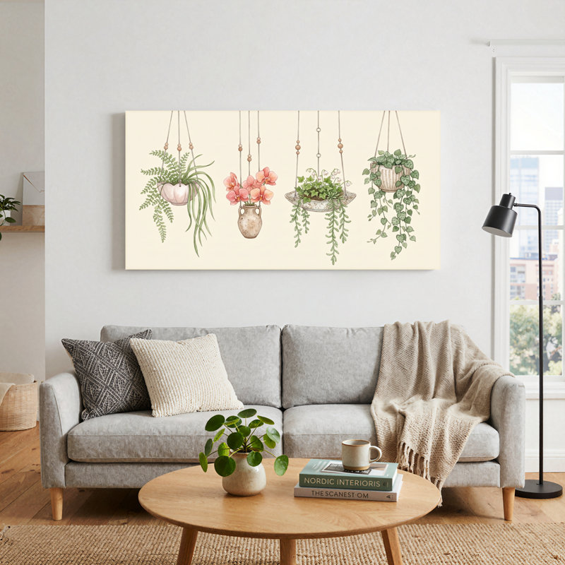 Ensemble de 1 tableau sur toile représentant des plantes suspendues, L 32 po x H 16 po, Toile tendue