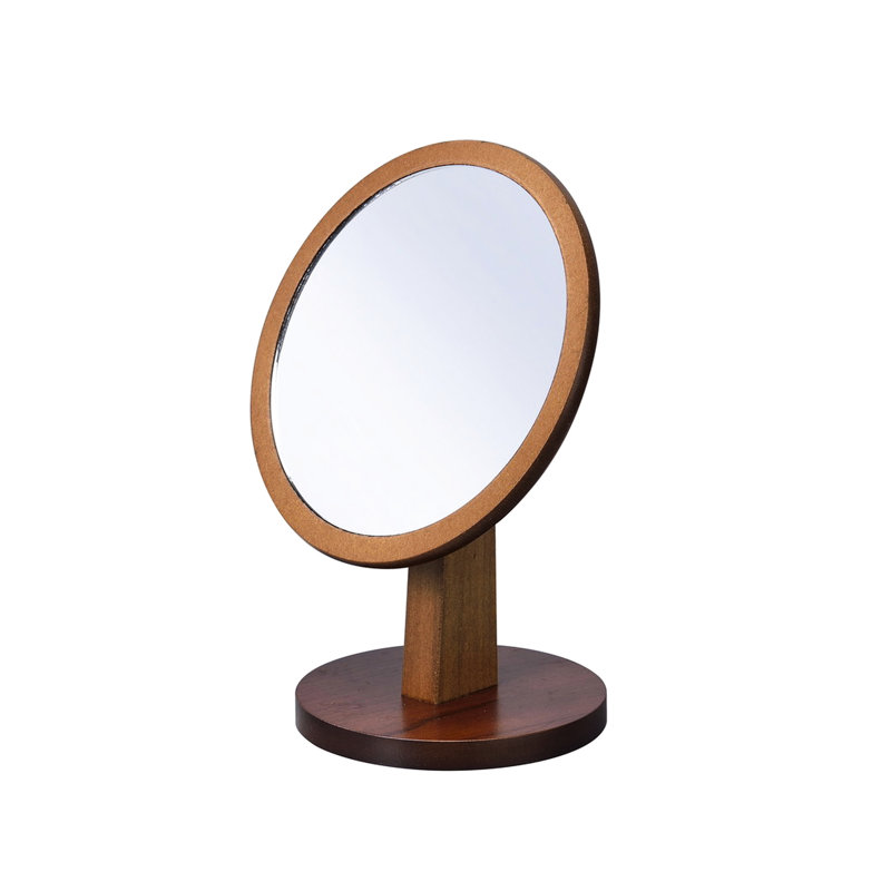 9,5 po de hauteur et miroir de maquillage en bois sur piédestal en noyer - 7 po de diamètre total, 6,5 po L 1,5 po x l 0,75 po H 6 po, 5,5 po de diamètre X,5 po H base et maquillage avec la version noyer, miroir, elle-même ,