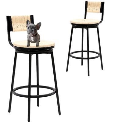 Ensemble de 2 tabourets de bar pivotants en corde de papier avec structure en métal