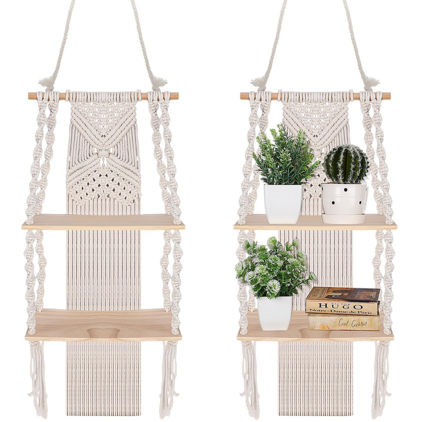 Dakota Fields 2 Tier Handmade Boho Macrame Wall Hanging Shelf - Wayfair ...