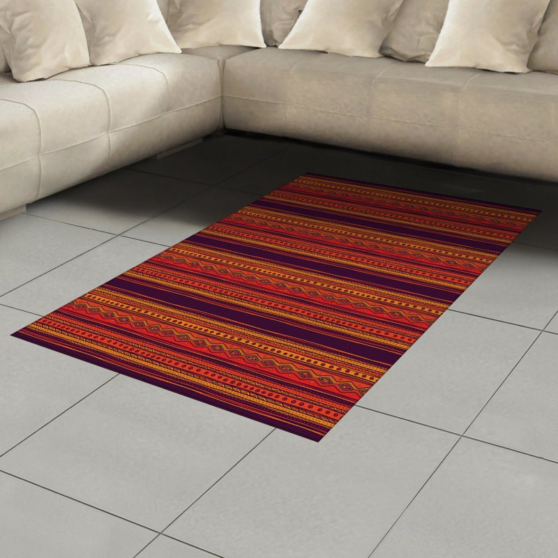 Orange High Density Long Fiber Poly Threads Decorative Area Rug Carpet, Rectangle 4' x 5'8"