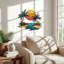 Coastal Metal Palm Tree Wall Decor, Sunset Tropical Beach Wall Art for Bedroom Bathroom Living Room