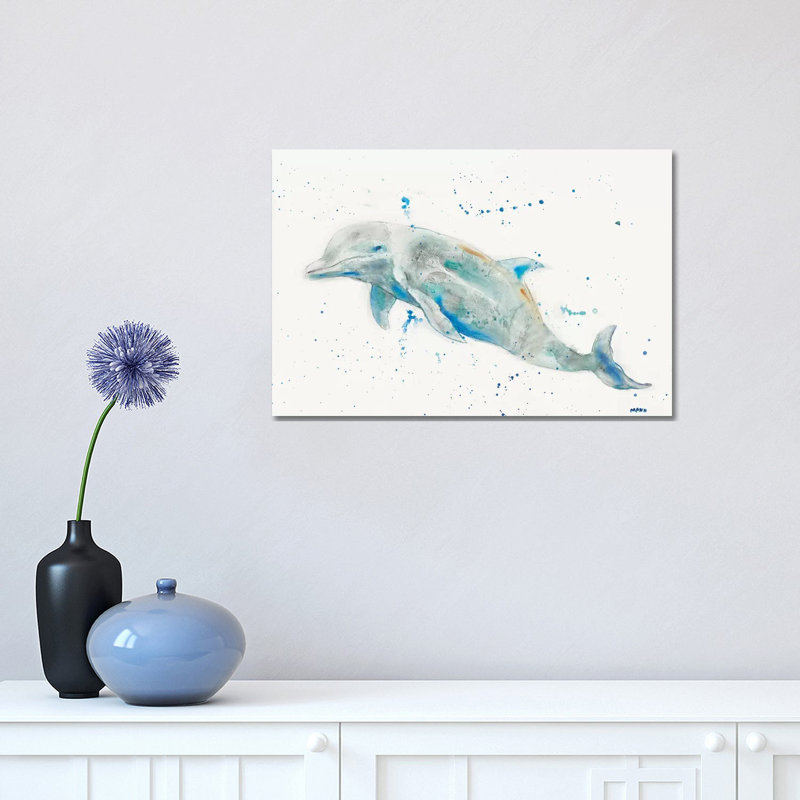 «Dolphin» par Patti Mann - peinture sur toile tendue, H 12 po x l 18 po x 1,5 po