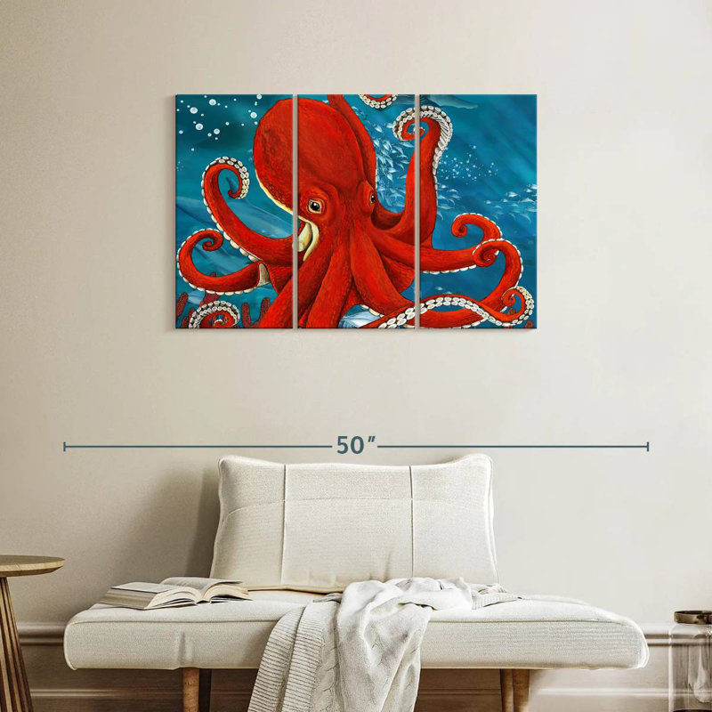 Brampt Vibrant Red Octopus, 24" H x 38" W