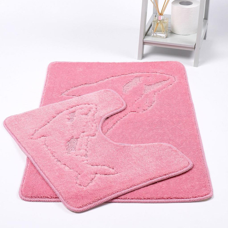 Madeline Non-Slip Non-slip Bath Mat And Pedestal Mat, Pink
