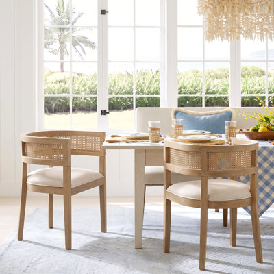 Chassidi Upholstered Solid Wood and Rattan Armchairs