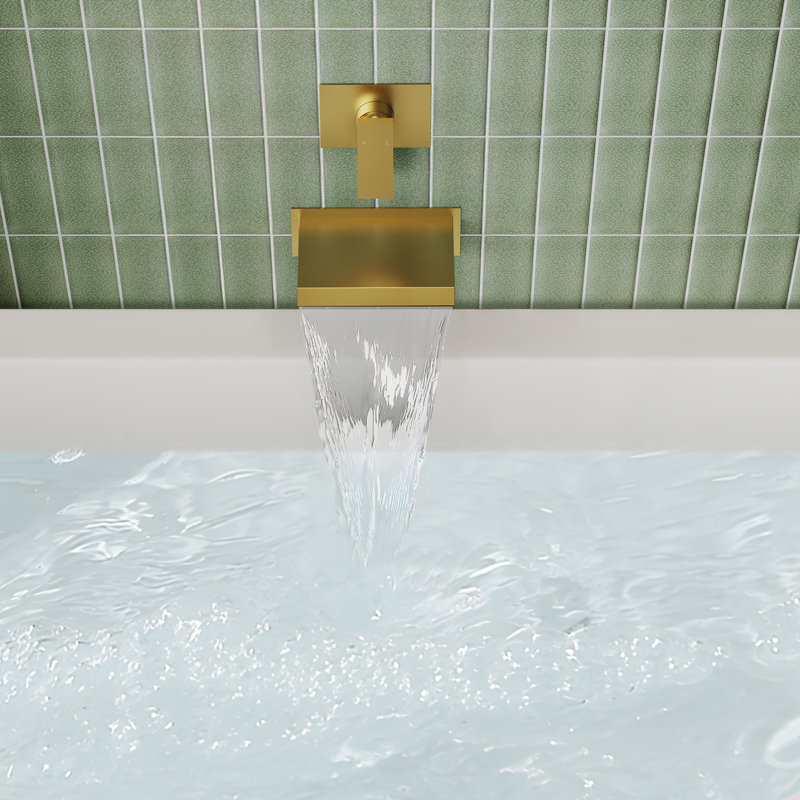 One Handle Wall Mount Waterfall Bathroom Tub Faucet, Brushed Gold