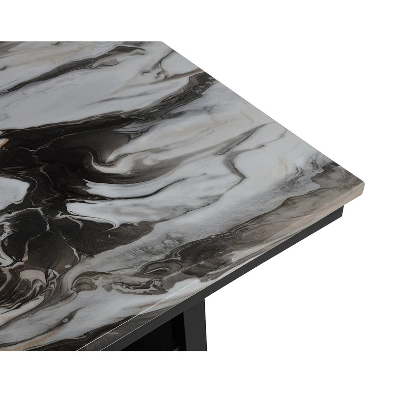 Table de salle à manger de comptoir de 60 po avec tablette inférieure de rangement, table supérieure en bois de marbre pour la salle à manger de cuisine