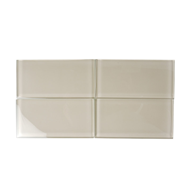 3"X 6" Polished Glass Subway Tile, Warm Greige