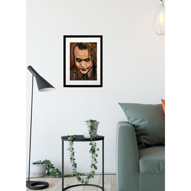 «Joker II» par Ed Capeau - reproduction d'art, H 22,5 po x l 18,5 po x P 1 po, Papier encadré noir, Blanc