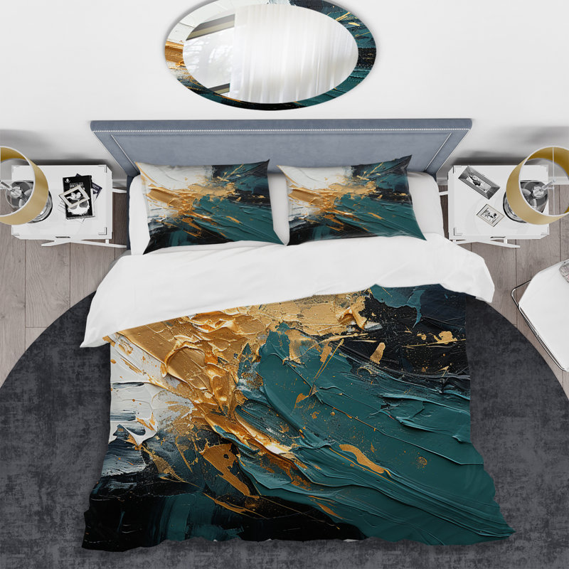 Ensemble de housse de couette or et vert, Housse de couette pour très grand lit