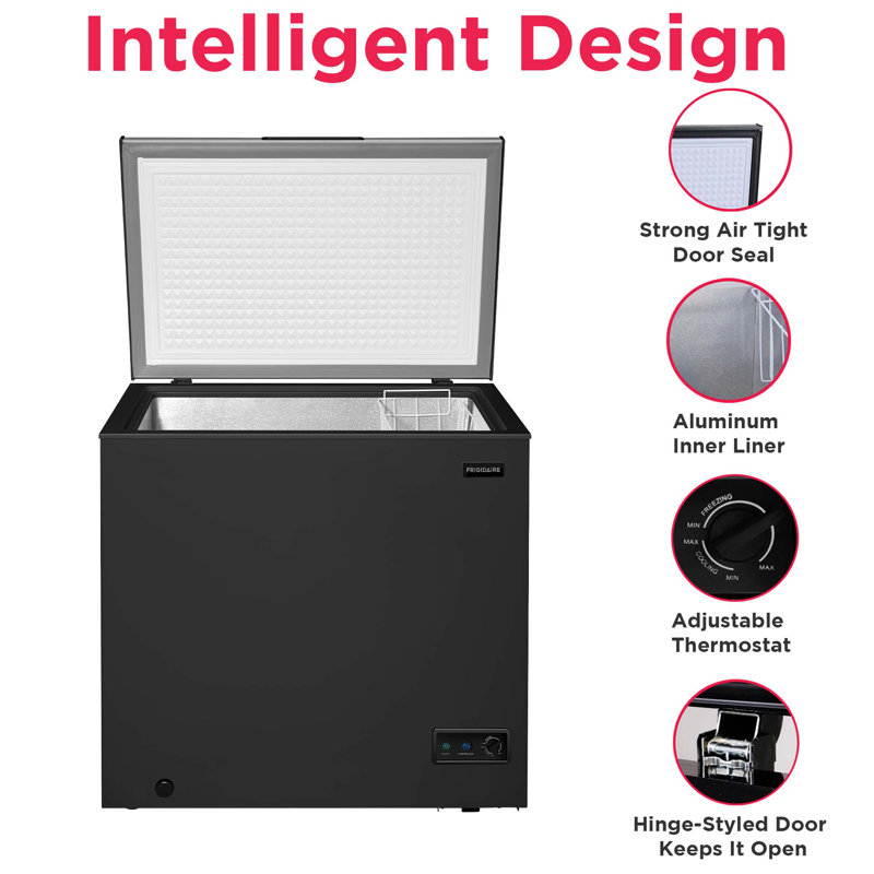 Frigidaire 7.0 Cu. Ft. Garage Ready Chest Freezer, Platinum Design Lid, Removable Basket, External Temperature Control, Black