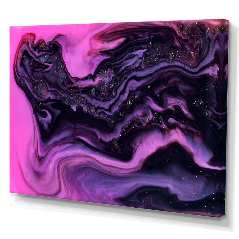 «Rose and Black Luxury Abstract Fluid Art I», reproduction d'art sur toile moderne, H 34 po x l 44 po x P 1,5 po