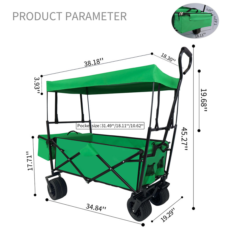 Chariot de plage pliable pour enfants, Vert