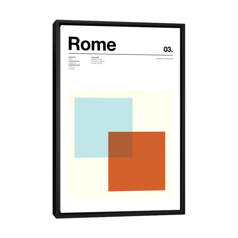 « rome », impression sur toile, H 26 po x l 18 po x P 1,5 po, Toile avec cadre noir, Pas de tapis