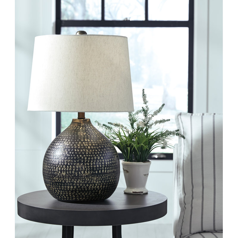 Black and Gold 25" Metal Table Lamp with Drum Shade