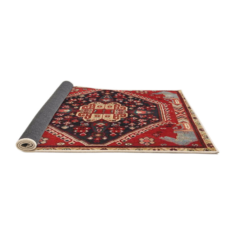 Tapis traditionnel rouge / noir, Rond 4 pi