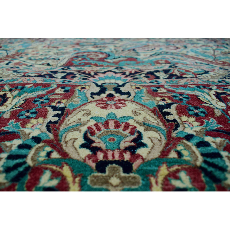 Tapis unique en laine noué à la main beige et bleu de style années 2010 de 9 pi x 12 pi Maere