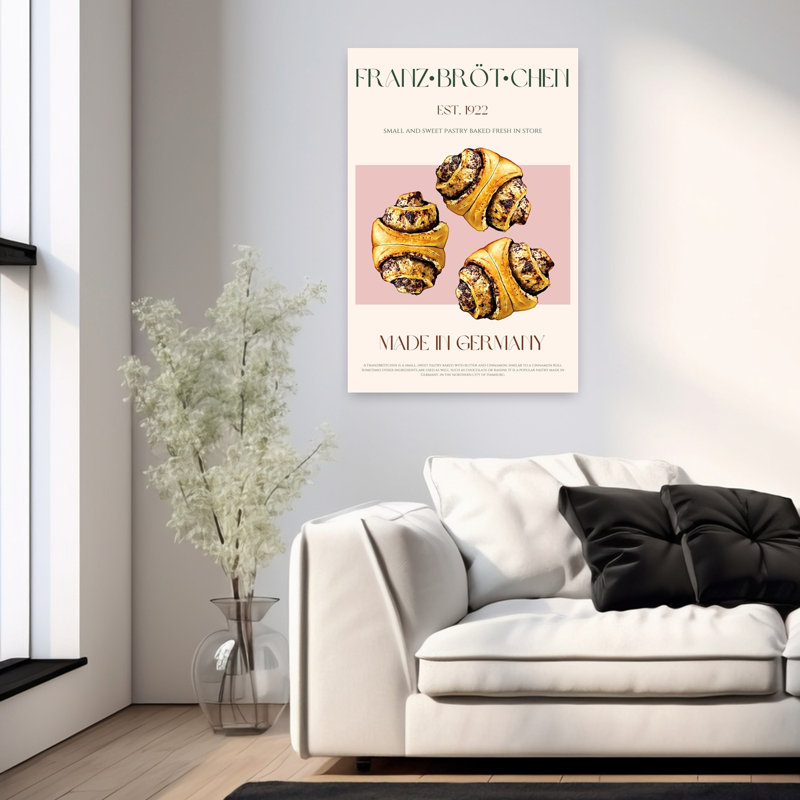 Art mural rétro rétro de pâtisseries allemandes, H 36 po x l 24 po