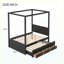 Lit plateforme double à baldaquin avec lit gigogne simple, 3 tiroirs de rangement, tête de lit, lit à baldaquin noir pour la chambre à coucher