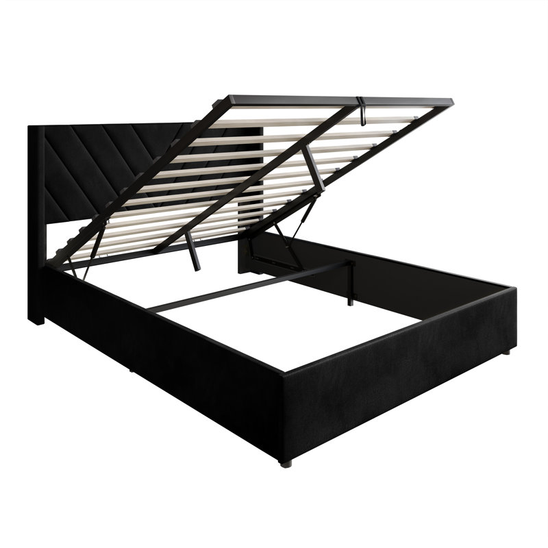 PLATE-FORME À RANGEMENT PLEIN GRAND LIT DE RANGEMENT EN VELOURS NOIR, Lit double, Noir