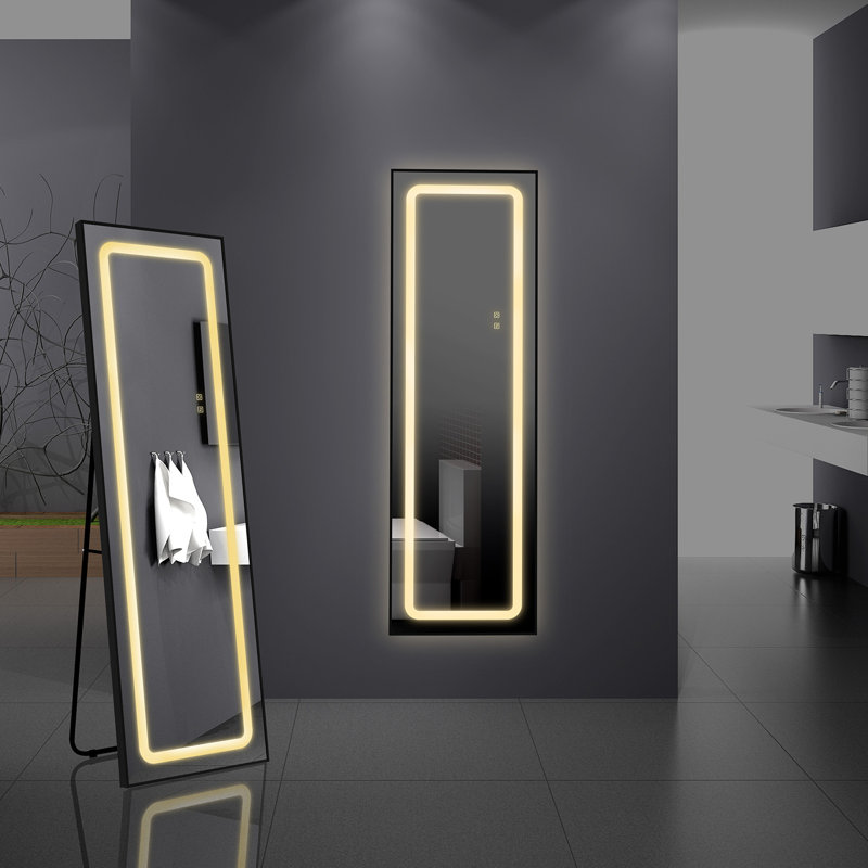Miroir rectangulaire noir autoportant pleine longueur, 65 po x 22 po, Noir