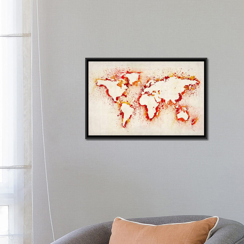 «Map of The World Paint Splash II» par Michael Tompsett, reproduction d'art sur toile, H 18 po x l 26 po x P 1,5 po