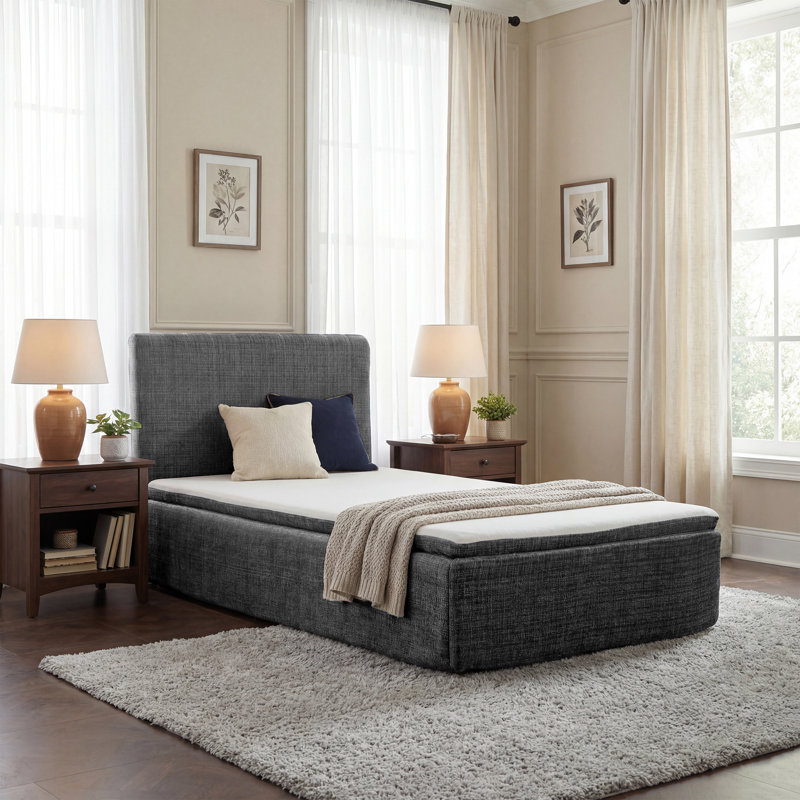 15" Thick Sponge Upholstered Compression Bed, Gray, Twin