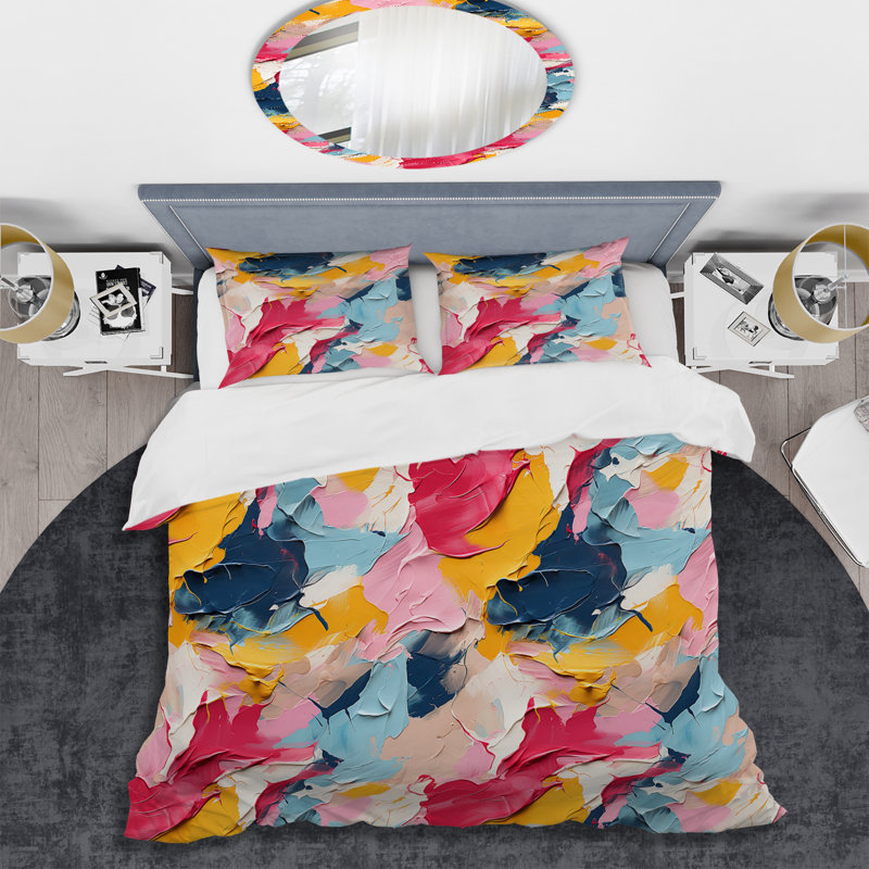 Ensemble de housse de couette à rayures aquarelles et bleues et roses, Housse de couette pour grand lit et 2 taies décor