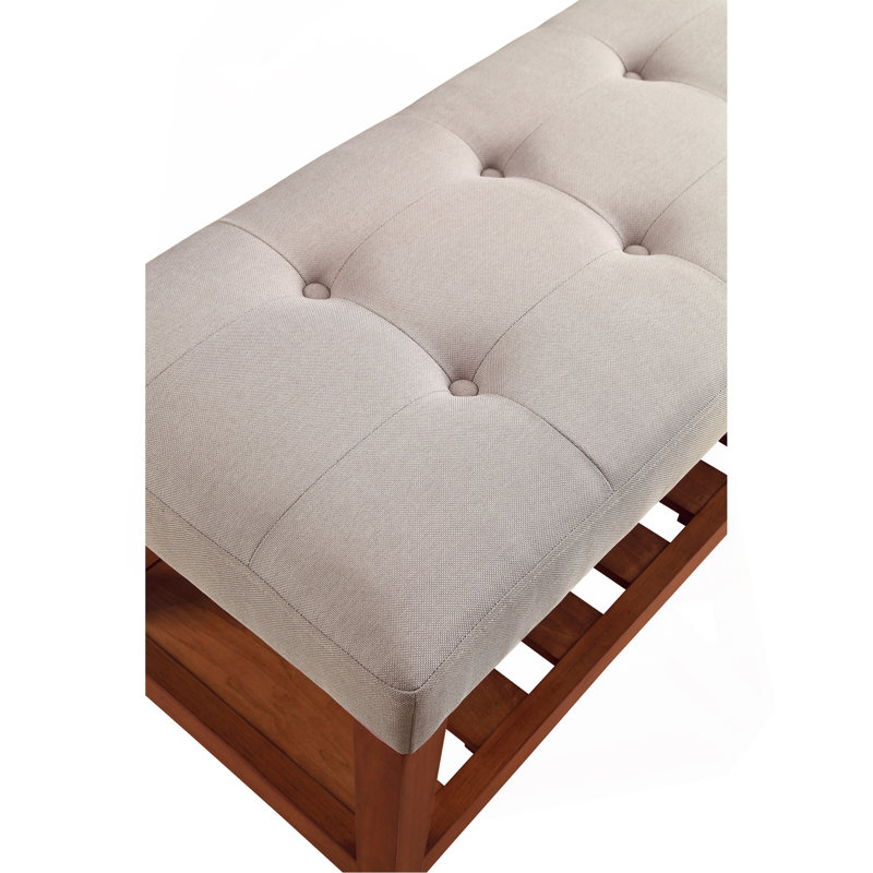 Banc en tissu et finition chêne Charla, Gris clair