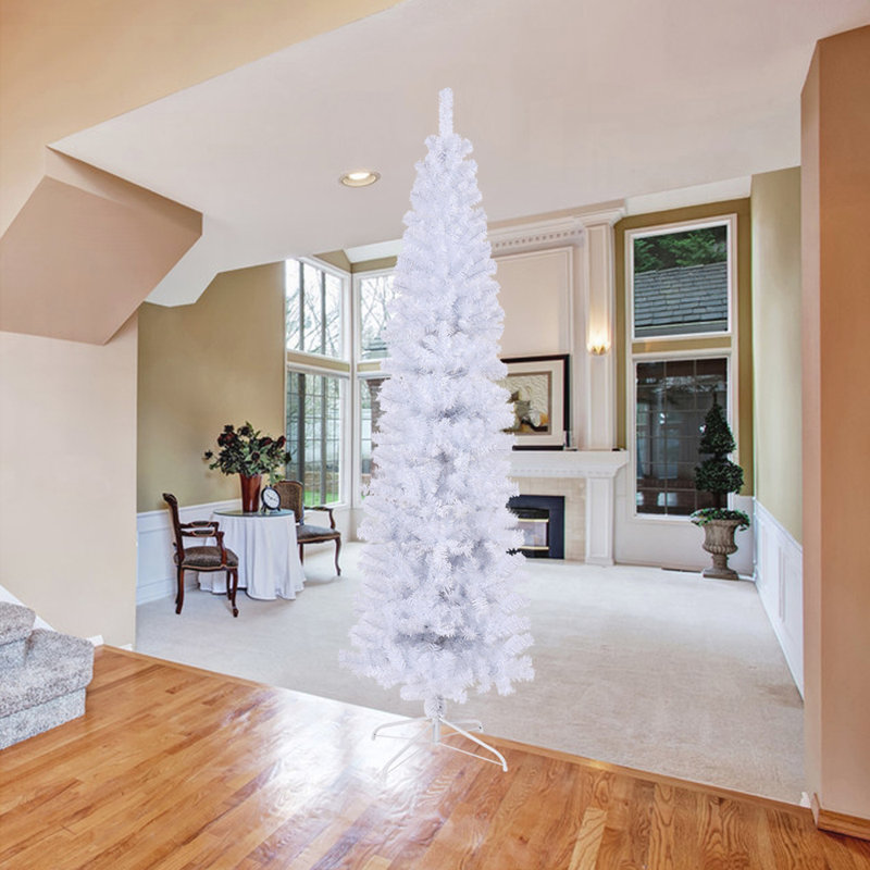 Arbre de Noël artificiel mince 7,5 pi avec base en métal pliable pour espaces compacts
