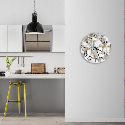 Horloge murale en verre trempé or marbré, décoration murale ronde moderne, montre de luxe, pendaison de crémaillère, décoration de maison élégante