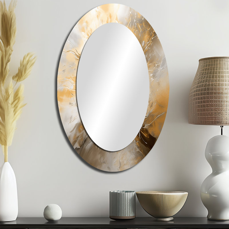 Or et argent chromatique Essence I - Miroir mural ovale doré, 36 po x 24 po