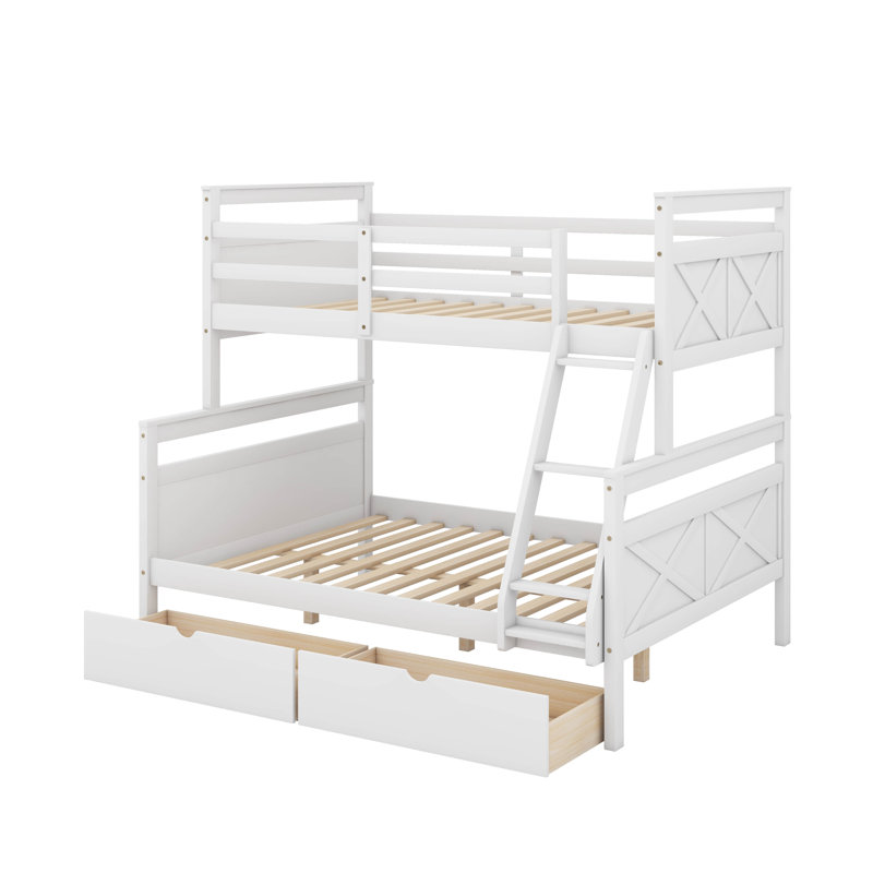 Twin Over Full Bunk Bed With Ladder,Storage Drawers And Safety Guardrail, White