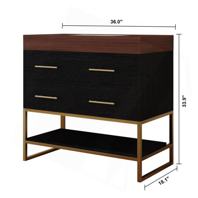 Meuble-lavabo de 36 po en pierre artificielle avec lavabo en céramique, meuble-lavabo moderne avec tiroirs à fermeture en douceur et tablettes ouvertes, meuble-lavabo autoportant avec pieds en acier inoxydable et grand espace